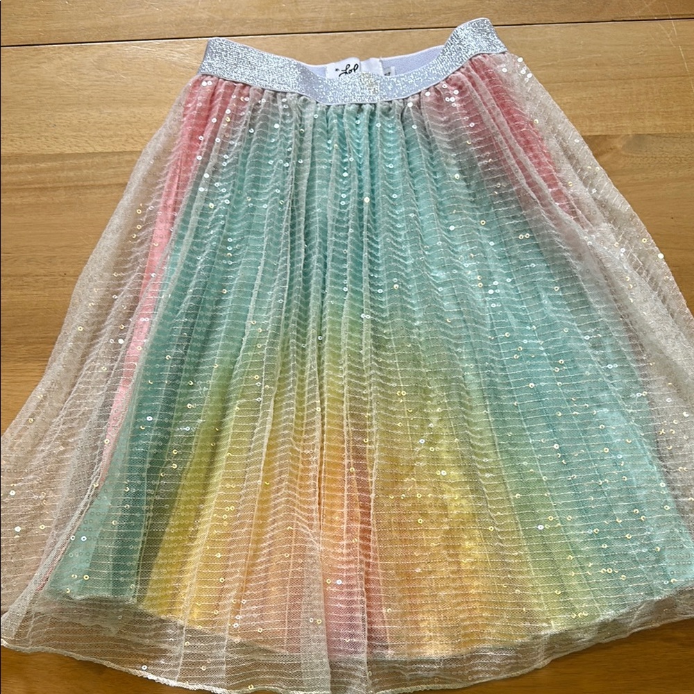 Lola + The Boys Blue and Pink Sequin Pleated Midi Skirt